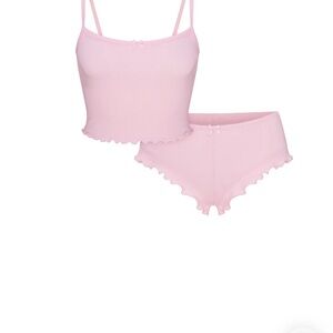 SKIMS Light Pink logo pointelle cami and shorts